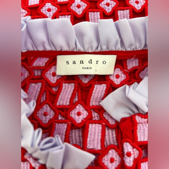 🌶️ Sandro Textured Lace Split Neck Dress. Size 34 - Picture 5 of 6